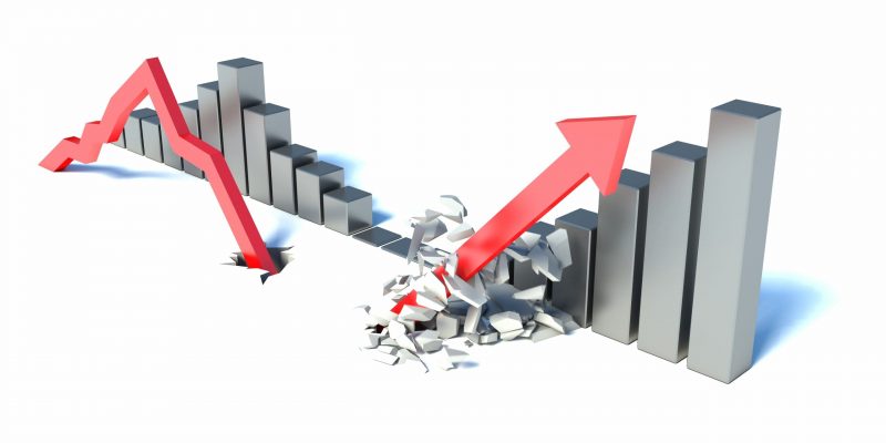 falling red arrow and lifting